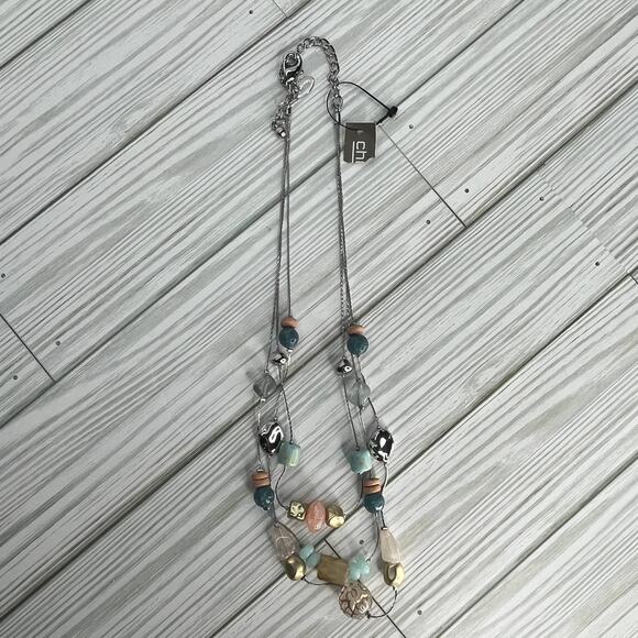 Chico's Women's Silver Beaded Layered Custom Jewelry Necklace NWT - Picture 1 of 4